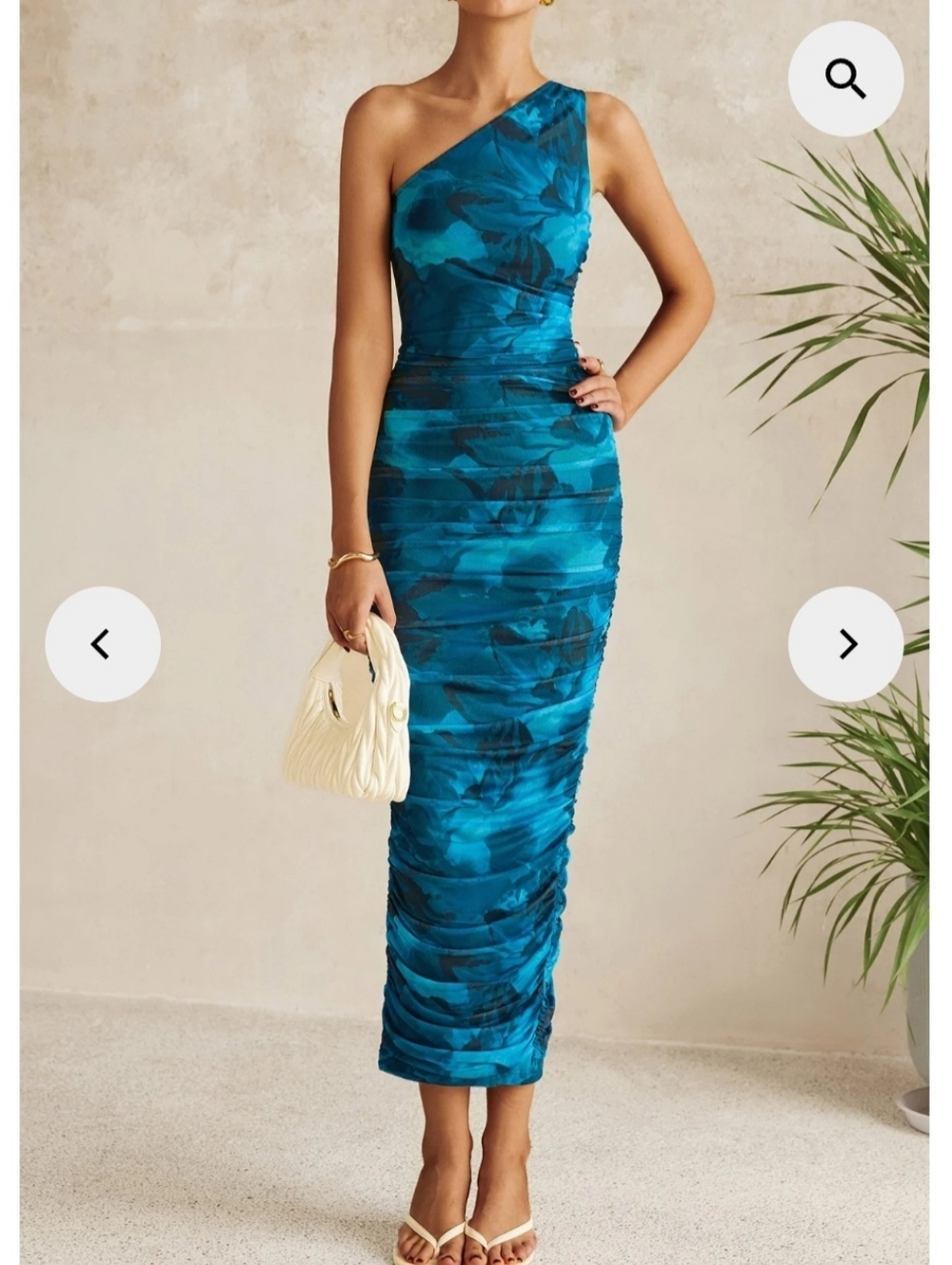 PRETTYGARDEN One Shoulder Bodycon Dress Medium Ruched Floral Cocktail Wedding